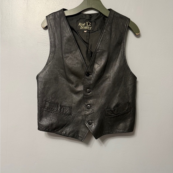 Real Leather Jackets & Blazers - Real Leather Black Vest ( measurements posted
